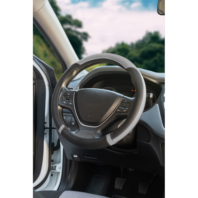 ΚΑΛΥΜΜΑ ΤΙΜΟΝΙΟΥ REAL PU SPORT DESING ΜΑΥΡΟ/ΓΚΡΙ MEDIUM W/REACH - Image 3